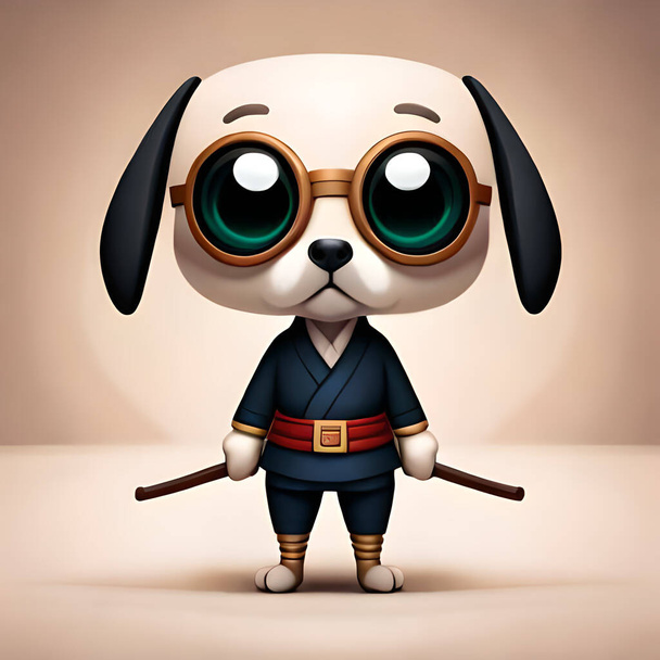 Poznaj naszego antropomorficznego słodkiego psa, wyszkolonego w starożytnej sztuce sztuk walki. Z dużymi oczami i kreskówkowym stylem 3D, Kung Fu Pup jest gotowy bronić swojego honoru. - Zdjęcie, obraz