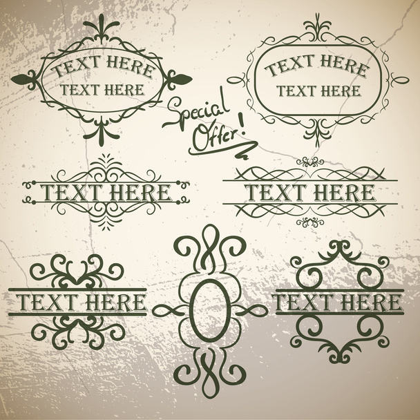 Calligraphic vintage elements on old paper background - Vector, Image