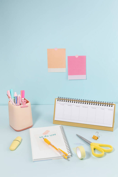 school supplies and diary concept, a desk preparing for the new semester - Valokuva, kuva