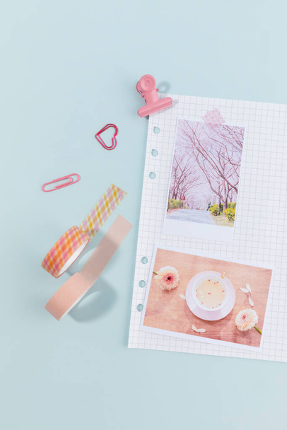school supplies and diary concept, decorating a diary - 写真・画像