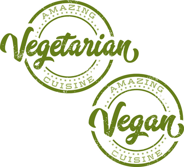 Vegan and Vegetarian Food Product Stamps - Vector, Image