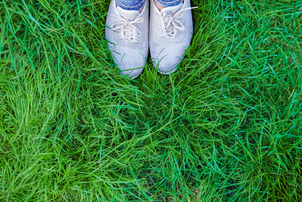 beautiful legs on the grass in a park on the nature - Fotografie, Obrázek