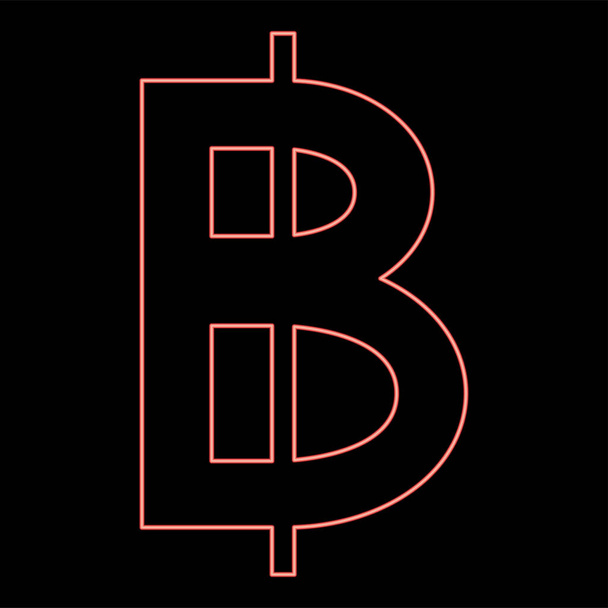 Neon symbol Baht Thailand money cash currency sign red color vector illustration image flat style light - Vector, Image