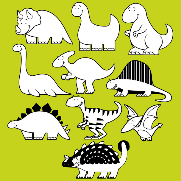 Набор различных милых карикатурных динозавров
 - Вектор,изображение