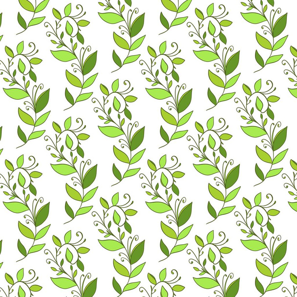 Seamless floral pattern with twigs. Botanical background, repeating prints. Blooming herbs texture design for your design. Hand drawn vector illustration - Vektör, Görsel