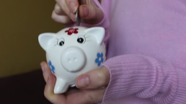 Put some money into a piggy bank - Footage, Video