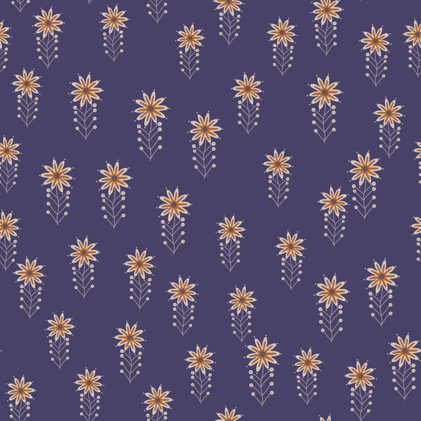 Lindo pequeño fondo de pantalla adorno floral de manzanilla. Patrón sin costura flor Aster. Diseño simple para tela, impresión textil, envoltura, cubierta. Ilustración vectorial - Vector, Imagen