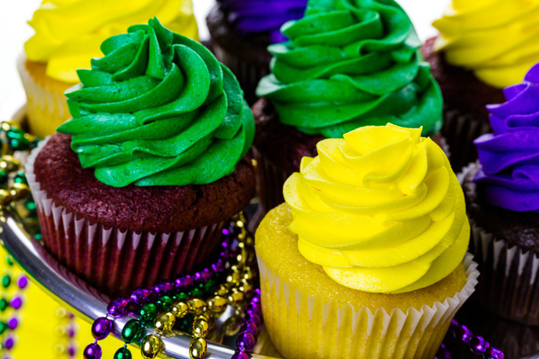 Cupcakes with colorful icing for Mardi Gras - Photo, Image