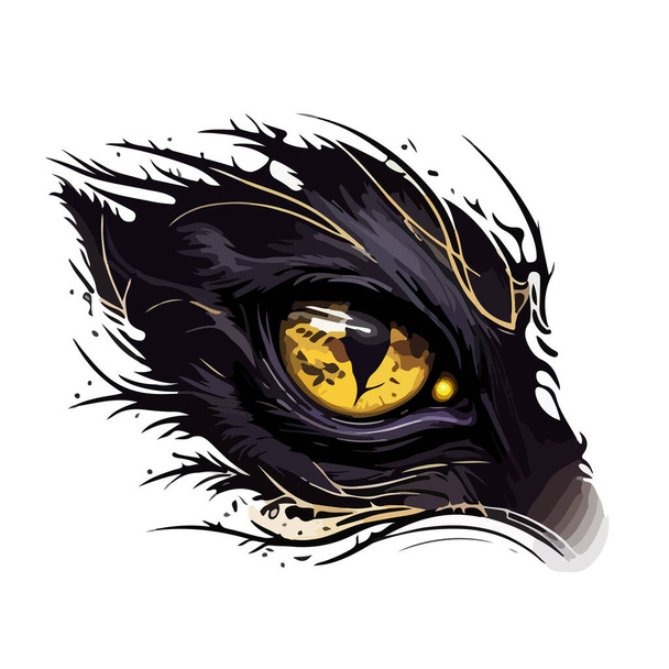 Creative drawing of a yellow eye of an animal on a white background. For your sticker or logo design. - ベクター画像