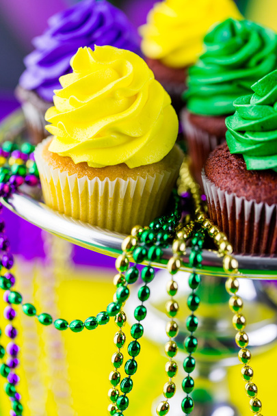 Cupcakes with colorful icing for Mardi Gras - Photo, Image