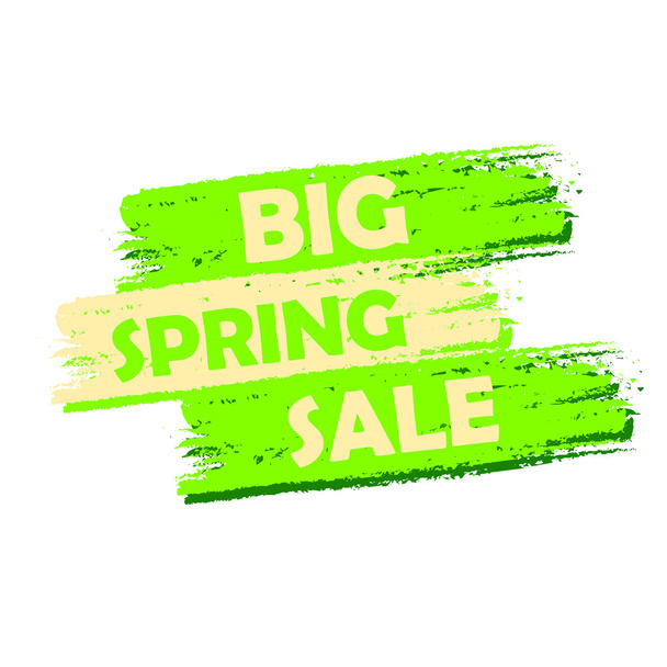 Big spring verkoop, groene getekende label - Foto, afbeelding