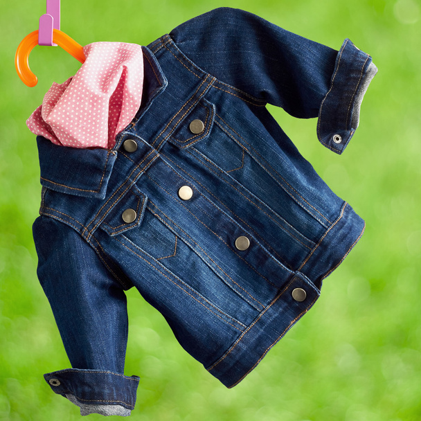 denim child  jacket with	kerchief - Photo, Image