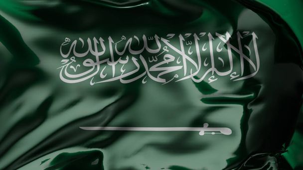 Flagge Saudi-Arabiens im Wind, ksa Flaggenwelle, Textilstruktur, Königreich Saudi-Arabien, Nahaufnahme, 3D-Render - Foto, Bild