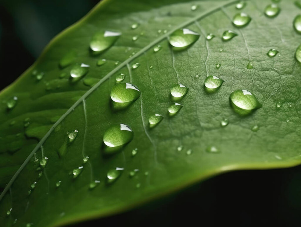 Raindrops on the surface of a green leaf. Close up - Photo, Image