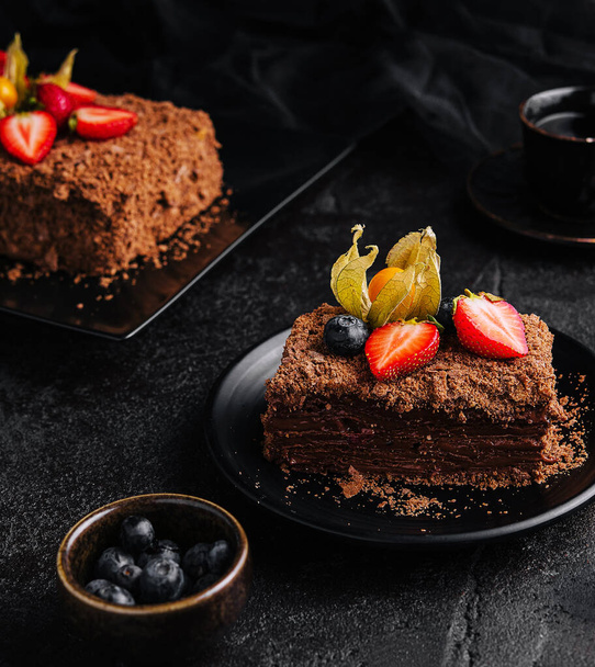Piece of Chocolate Napoleon cake - Foto, Imagem