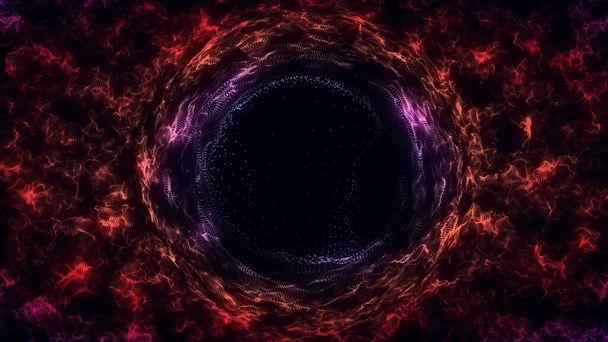 Túnel vermelho de ficção científica abstrato. Wormhole absorve o ciberespaço. Portal 3D em onda. Um funil futurista de alta tecnologia. Renderização 3d. - Foto, Imagem