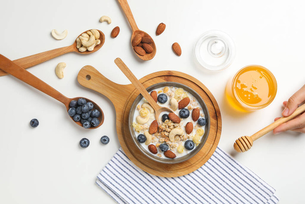Tasty and nutritious breakfast concept - muesli with yogurt - Zdjęcie, obraz