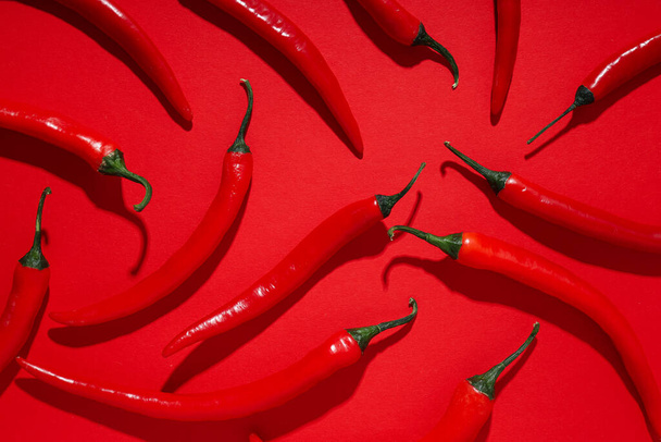 Έννοια των ζεστών και πικάντικων συστατικών - κόκκινο καυτερό πιπέρι τσίλι - Φωτογραφία, εικόνα
