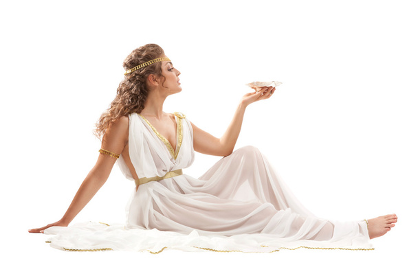 Series: Classical Greek Goddess in Tunic Holding Bowl - Foto, afbeelding