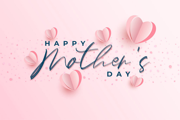 Happy mothers day background design with pink paper heart shape - Διάνυσμα, εικόνα