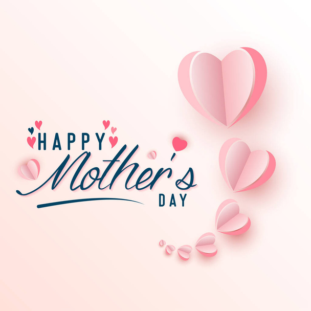 Happy mothers day background design with pink paper heart shape - Вектор, зображення