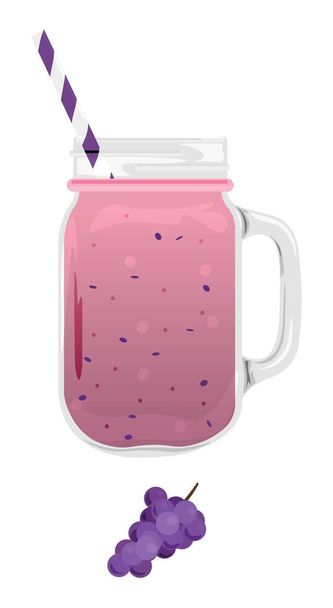 Mason jar of fresh grapes smoothie on white background - Vector, Image