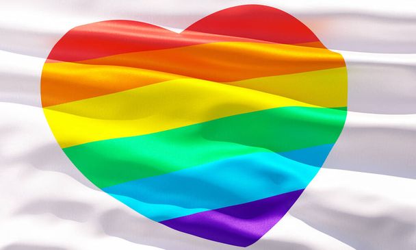 Pride arcobaleno cuore bandiera primo piano vista sfondo per LGBTQIA + Orgoglio mese, la libertà sessuale, amore celebrazione della diversità e la lotta per i diritti umani in illustrazione 3D - Foto, immagini
