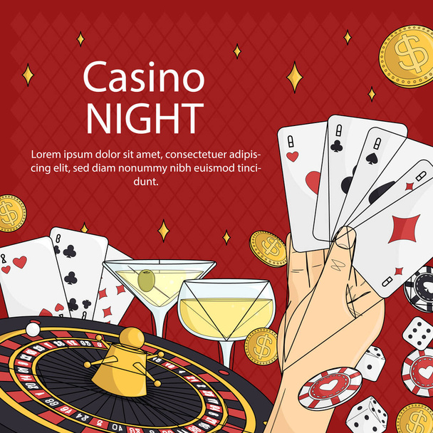 Σχεδίαση χέρι καζίνο νύχτα πρότυπο διανυσματική εικονογράφηση - Διάνυσμα, εικόνα