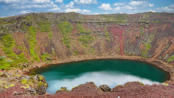 The high-angle view of Kerid Crater - sightseeing in Iceland - Фото, изображение