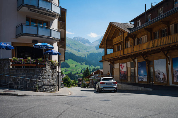 Adelboden, Switzerland - July 24, 2022 - Summer view of Adelboden village and city center - Photo, Image