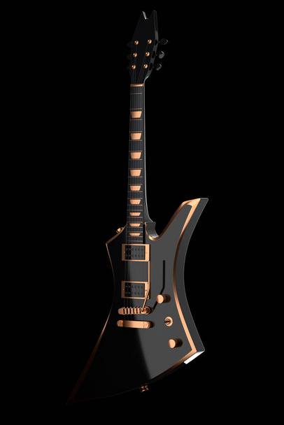 Close-up of Electric acoustic guitar isolated on black background. 3d render of concept for rock festival poster with heavy metal guitar for music shop - Foto, imagen