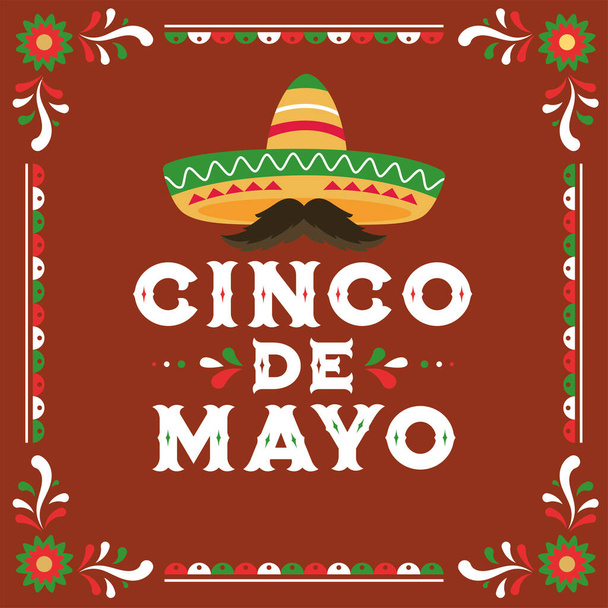Red Cinco de mayo celebration poster with traditional hat Vector illustration - Vektor, kép