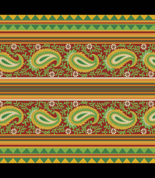 Traditionele etnische geometrische vormen grens mughal kunst barok en multi bloem Naadloos patroon met paisley ornament, herhalen bloemige textuur, vintage achtergrond met de hand tekenen barok. textielbedrukking. - Foto, afbeelding