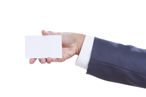 Businessman showing and handing a blank business card, isolated - Fotó, kép