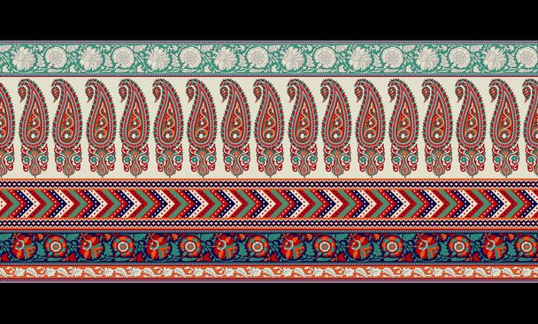Colorato motivo floreale con design in stile tradizionale, modello persiano di paisley e bordi, adatto per abbigliamento tessile e carta da parati di design - Foto, immagini