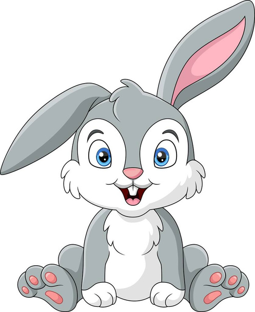 Ilustración vectorial de dibujos animados lindo conejo sobre fondo blanco - Vector, imagen
