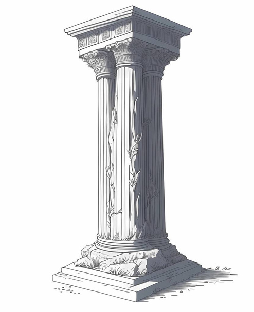 An Antique Greek Column Hand Drawn in Adorable Style - Вектор,изображение