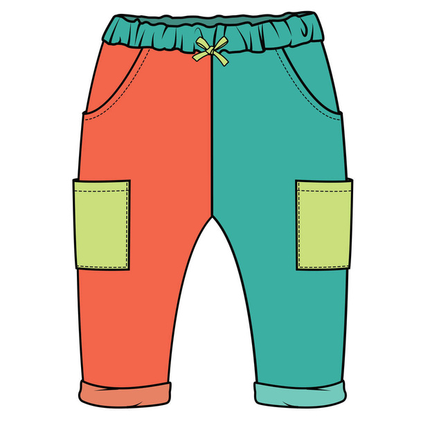 CONTRAST POCKET WITH COLOR BLOCK DETAIL JOGGER FOR BABY AND TODDLER GIRLS IN EDITABLE VECTOR FILE - Вектор, зображення