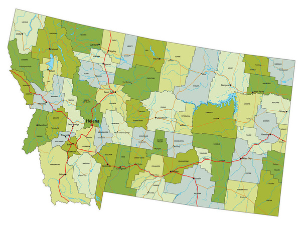 Highly detailed editable political map with separated layers. Montana. - Vector, Image