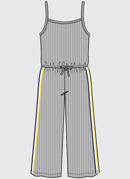 RIBBED JUMPSUIT WITH STRIPE DETAIL FOR KID GIRLS AND TEEN GIRLS IN EDITABLE VECTOR FILE - Wektor, obraz