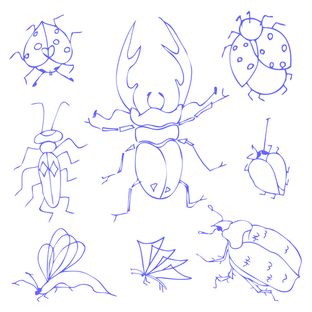 Insects sketch decorative icons set with dragonfly fly butterfly - Vektori, kuva