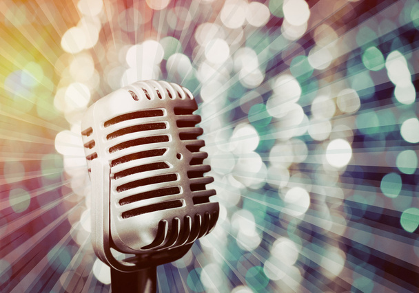 Retro microphone on bright background, Karaoke concept - Photo, Image