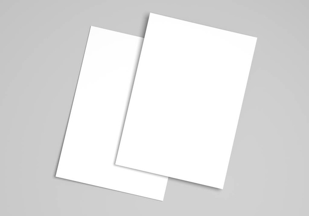 Two blank sheets of paper on white background. Poster or flyer mockup or template for custom design. 3D Illustration - Fotoğraf, Görsel
