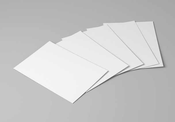 Blank sheet of paper on white background. Poster or flyer mockup or template for custom design. 3D Illustration - Fotoğraf, Görsel