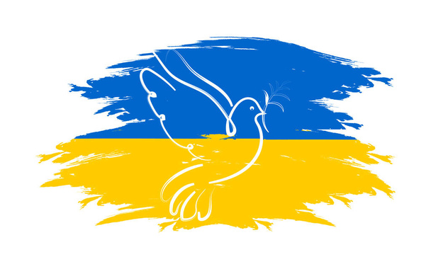Holubice míru na pozadí ukrajinské vlajky. Symbol míru a svobody horizontální th plakát. Mír Ukrajině. Vektor. - Vektor, obrázek