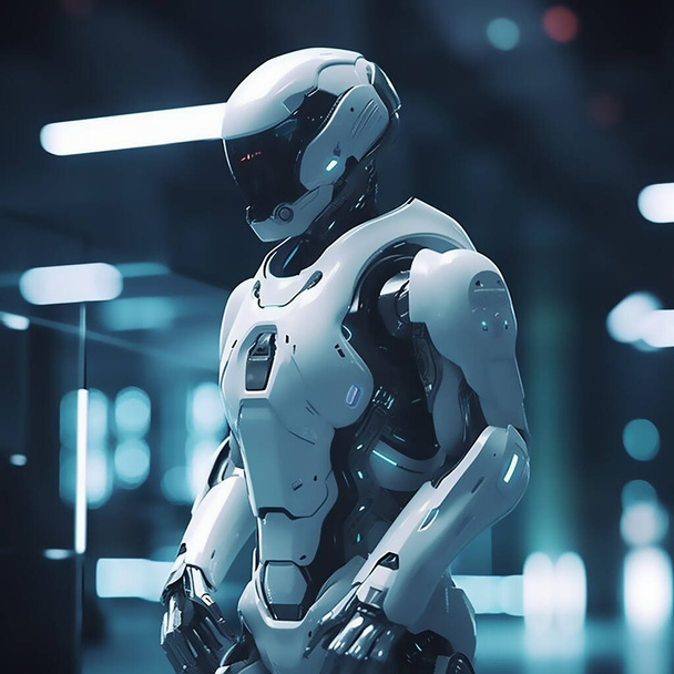 robot kiborg izzó neon fény - Fotó, kép