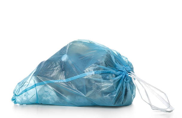 Garbage bag with different trash isolated on white background - Фото, зображення