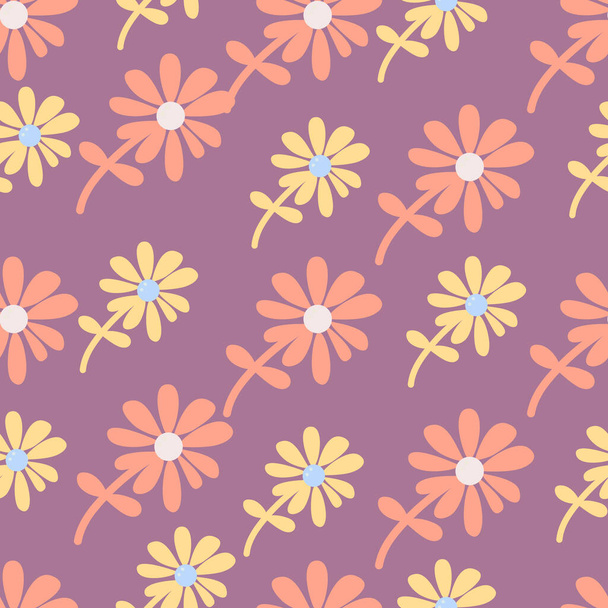 Chamomile flower seamless pattern in naive art style. Cute little daisy floral ornament wallpaper. Simple design for fabric, textile print, wrapping, cover. Vector illustration - Vector, Imagen