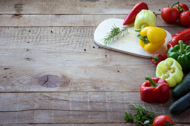 fresh vegetables on wooden background - Valokuva, kuva