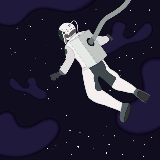 Personaje astronauta lindo aislado volando en papel espacial estilo de arte Vector ilustración - Vector, imagen